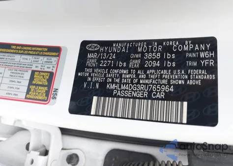 2024 Hyundai Elantra Sel z USA, uszkodzony, nr VIN KMHLM4DG3RU765964